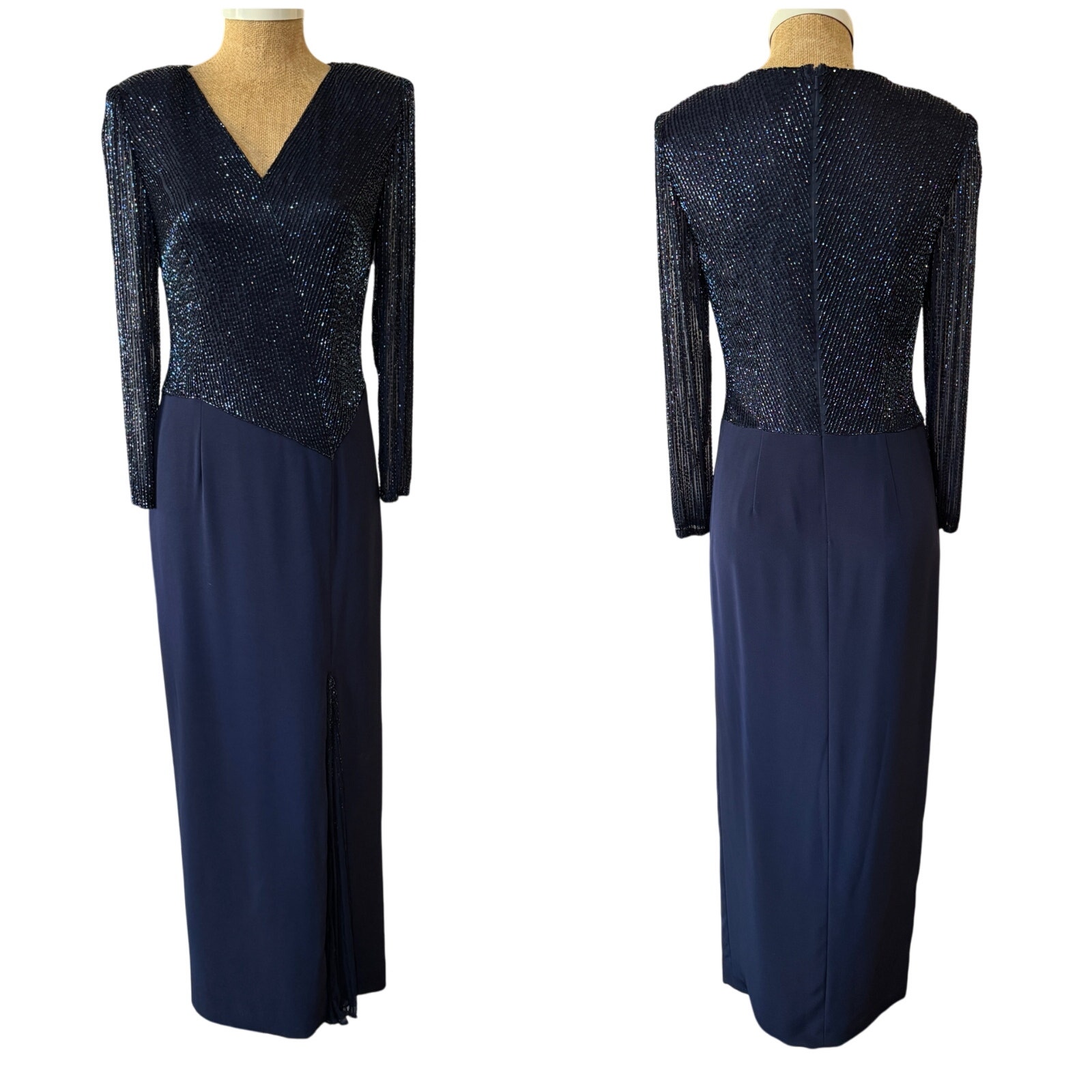 Jovani Beaded Maxi Evening Dress Gown Silk Navy Blue 6 Nwt Mother Of The Bride